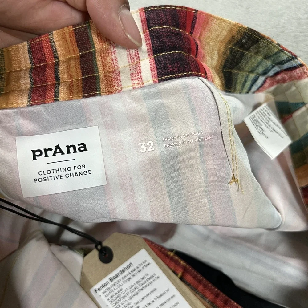Prana Board Shorts Mens 32 Fenton Baja Stripe Swim Pocket Beach Surfing New